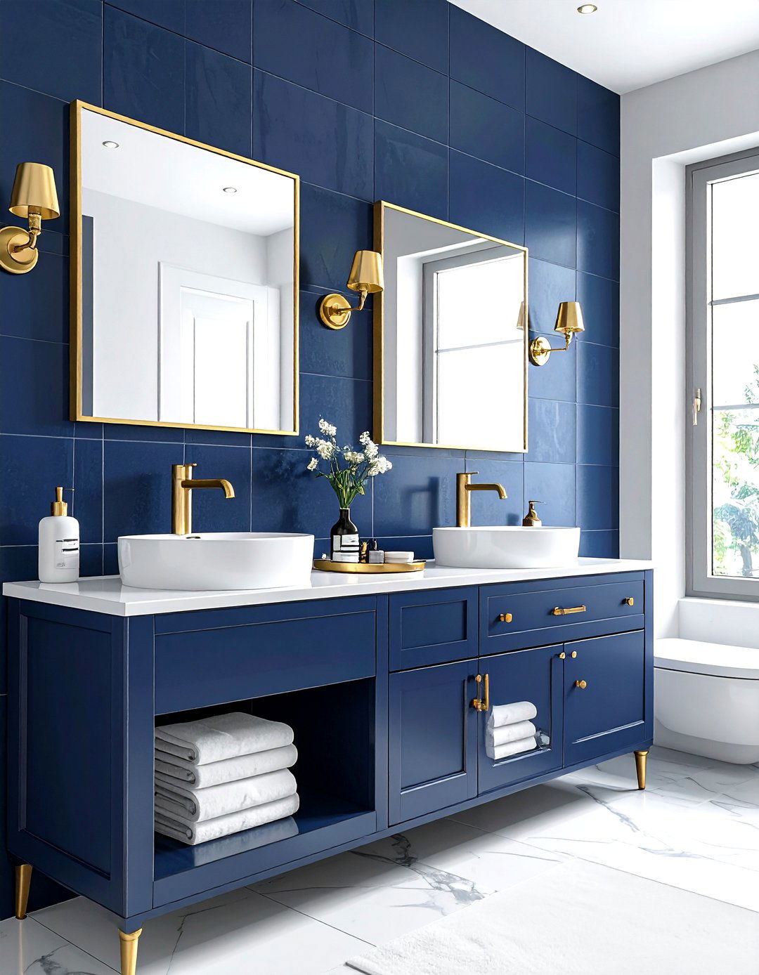 Navy and brass bathroom - 30 navy bathroom design ideas