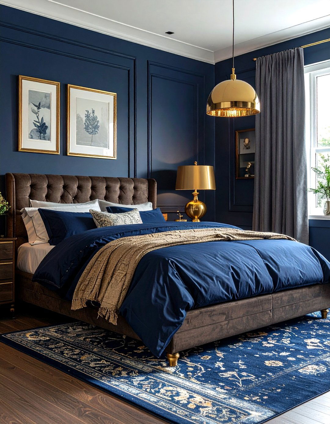 Navy and brass bedroom accents - 30 contemporary navy bedroom ideas