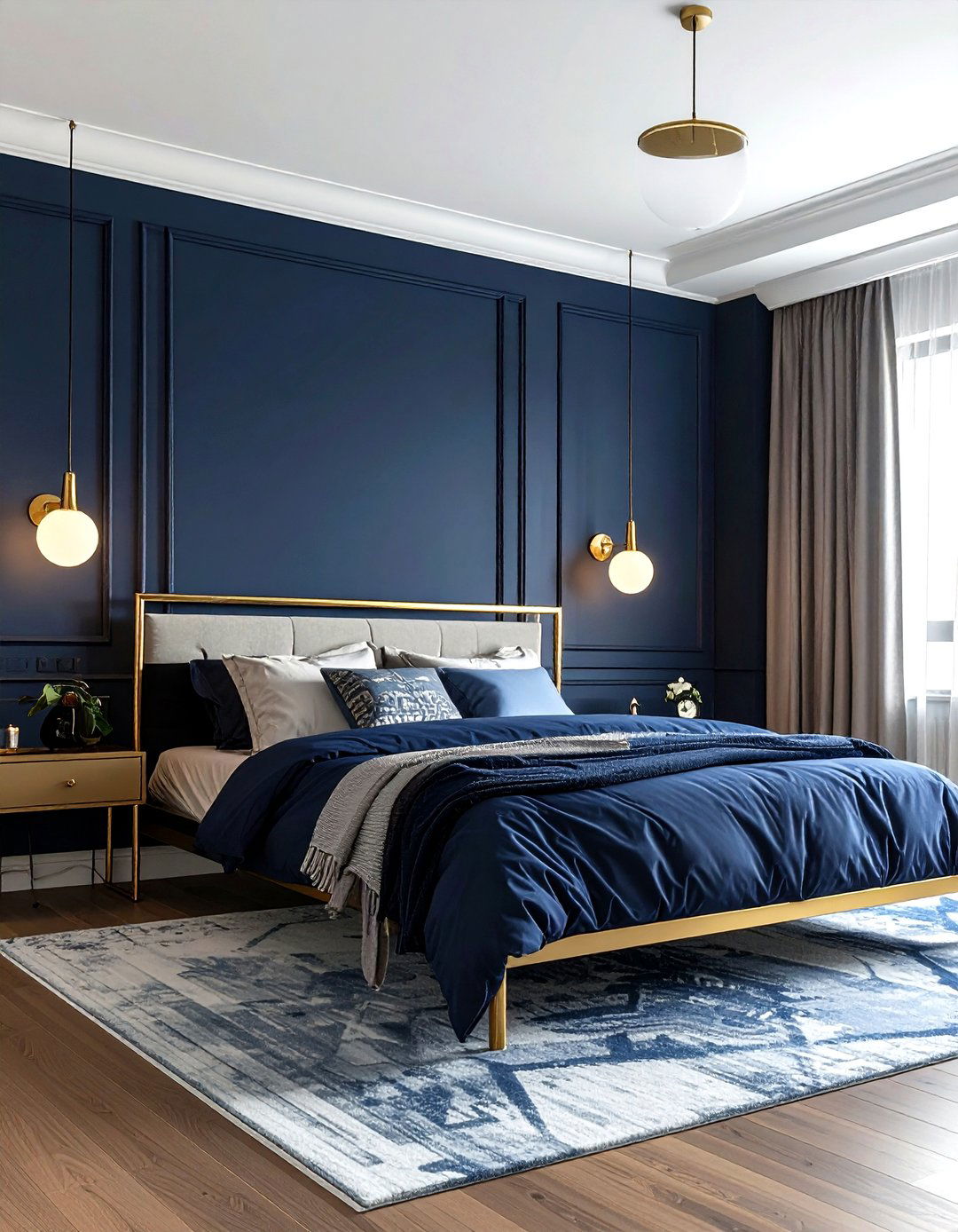 Navy and brass bedroom - 30 minimalist navy bedroom ideas