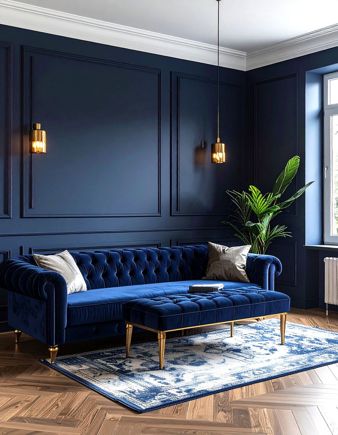 Navy and brass living room - 30 modern navy living room ideas