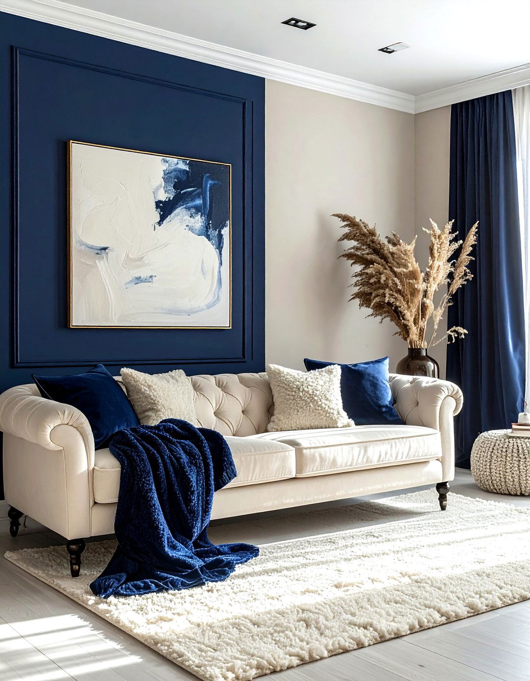 Navy and cream living room - 30 navy living room ideas