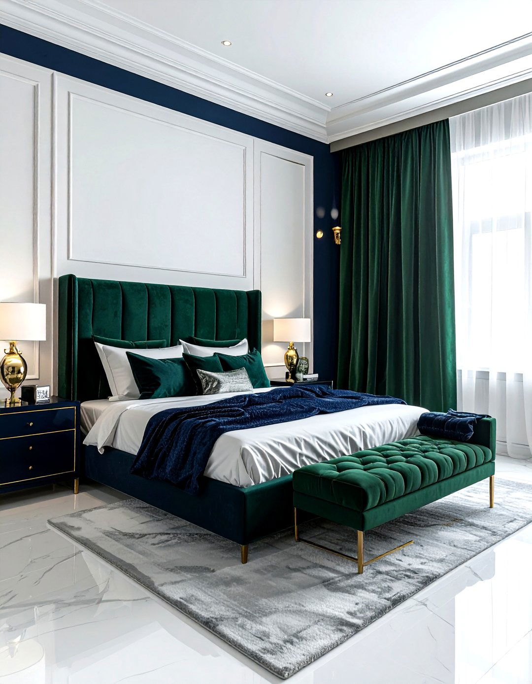 Navy and emerald green bedroom - 30 modern navy bedroom ideas
