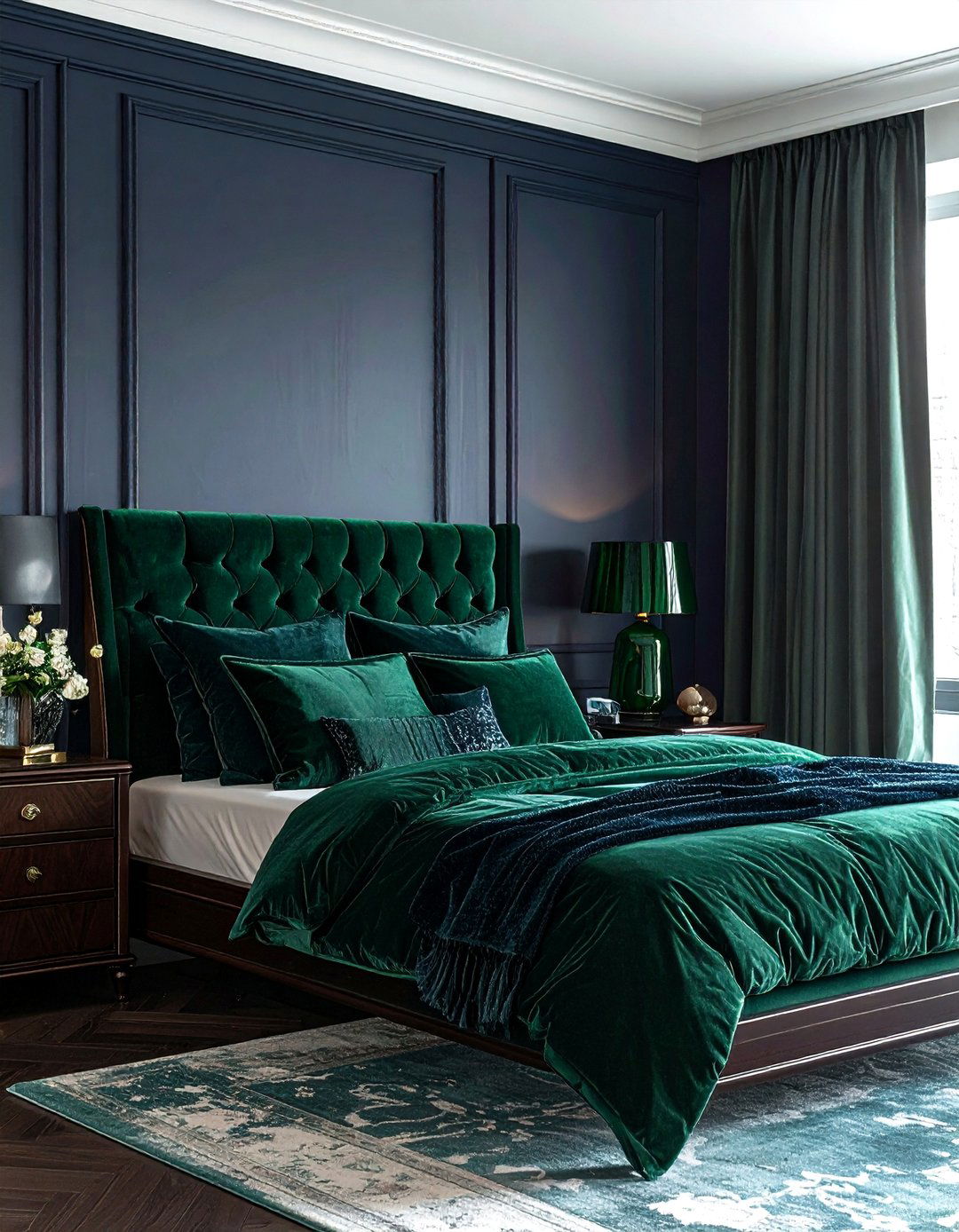 Navy and emerald green bedroom - 30 contemporary navy bedroom ideas