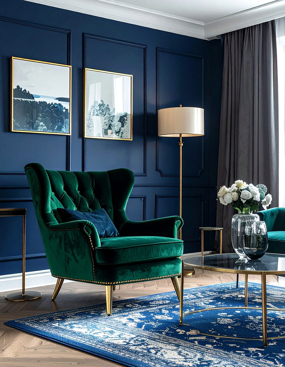 Navy and emerald green living room - 30 navy living room ideas