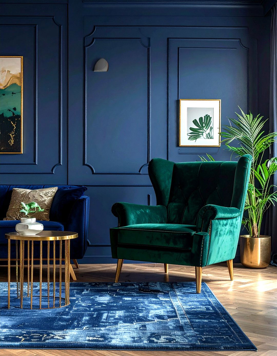 Navy and emerald green living room - 30 modern navy living room ideas