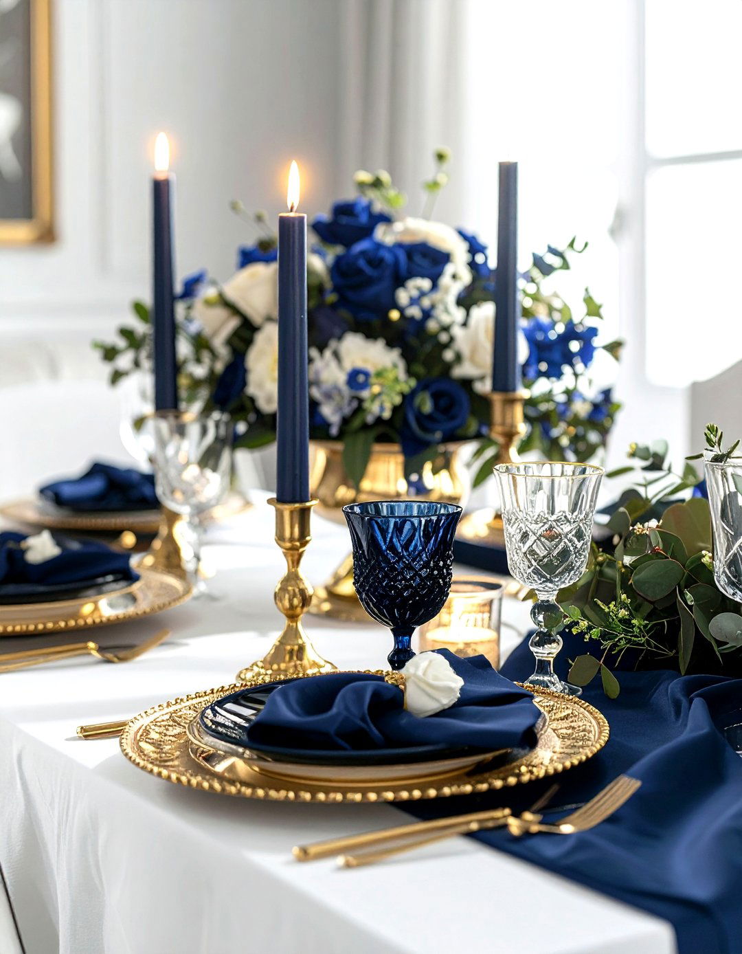 Navy and gold Seder - 30 Passover dining room ideas