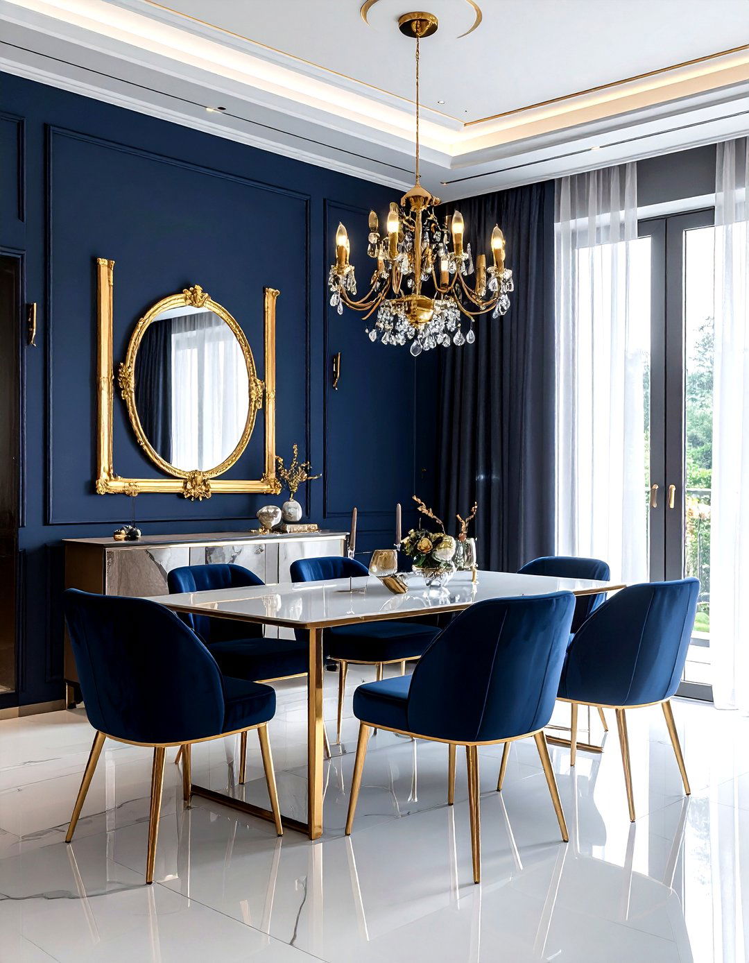 Navy and gold accents - 30 navy dining room decor ideas