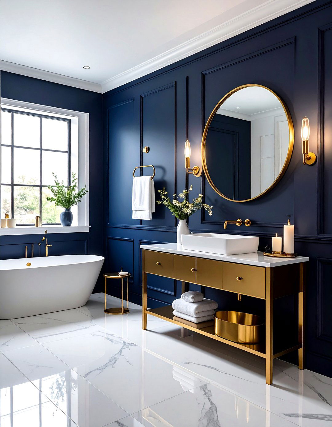 Navy and gold bathroom - 30 navy bathroom design ideas