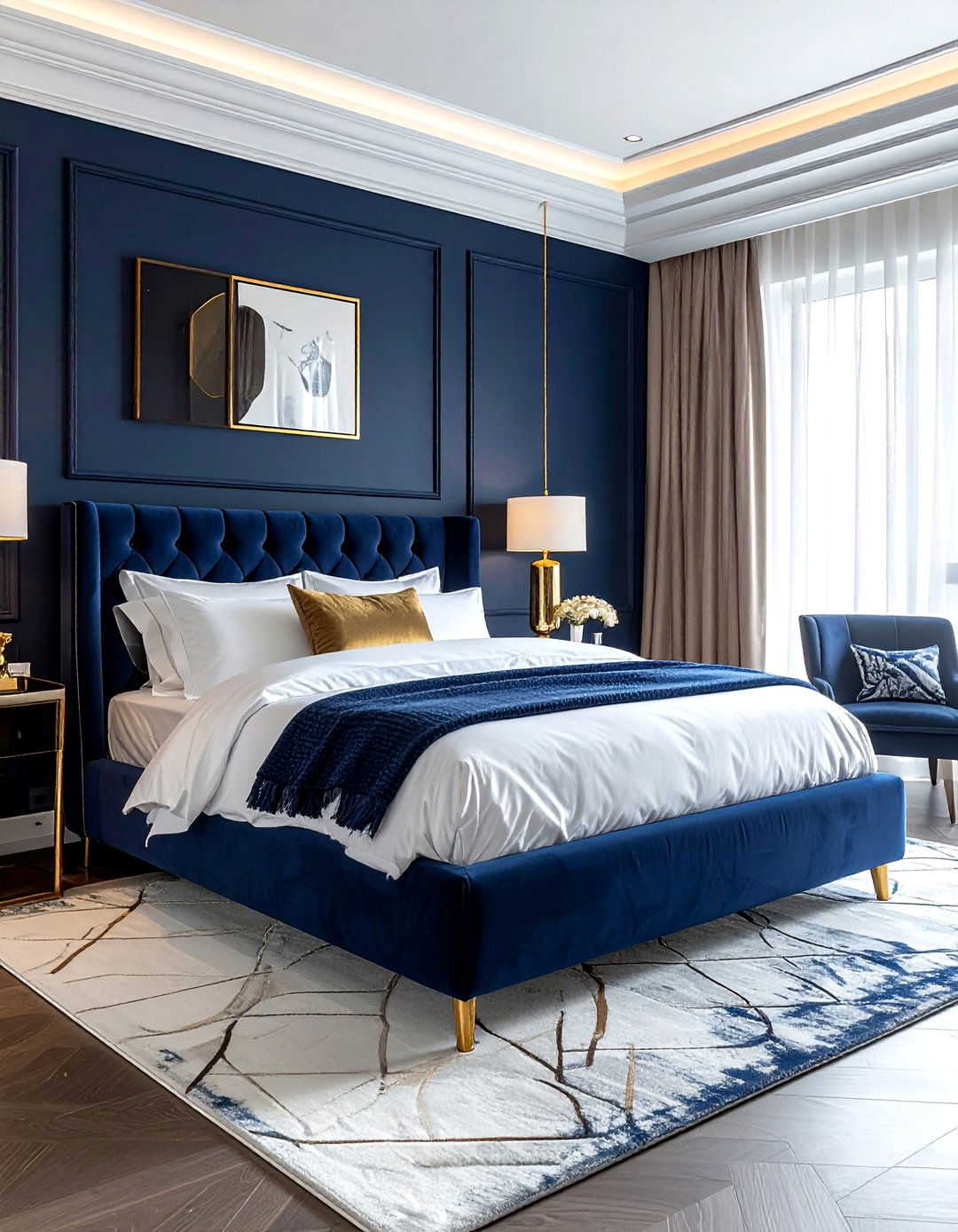 Navy and gold bedroom - 30 contemporary navy bedroom ideas