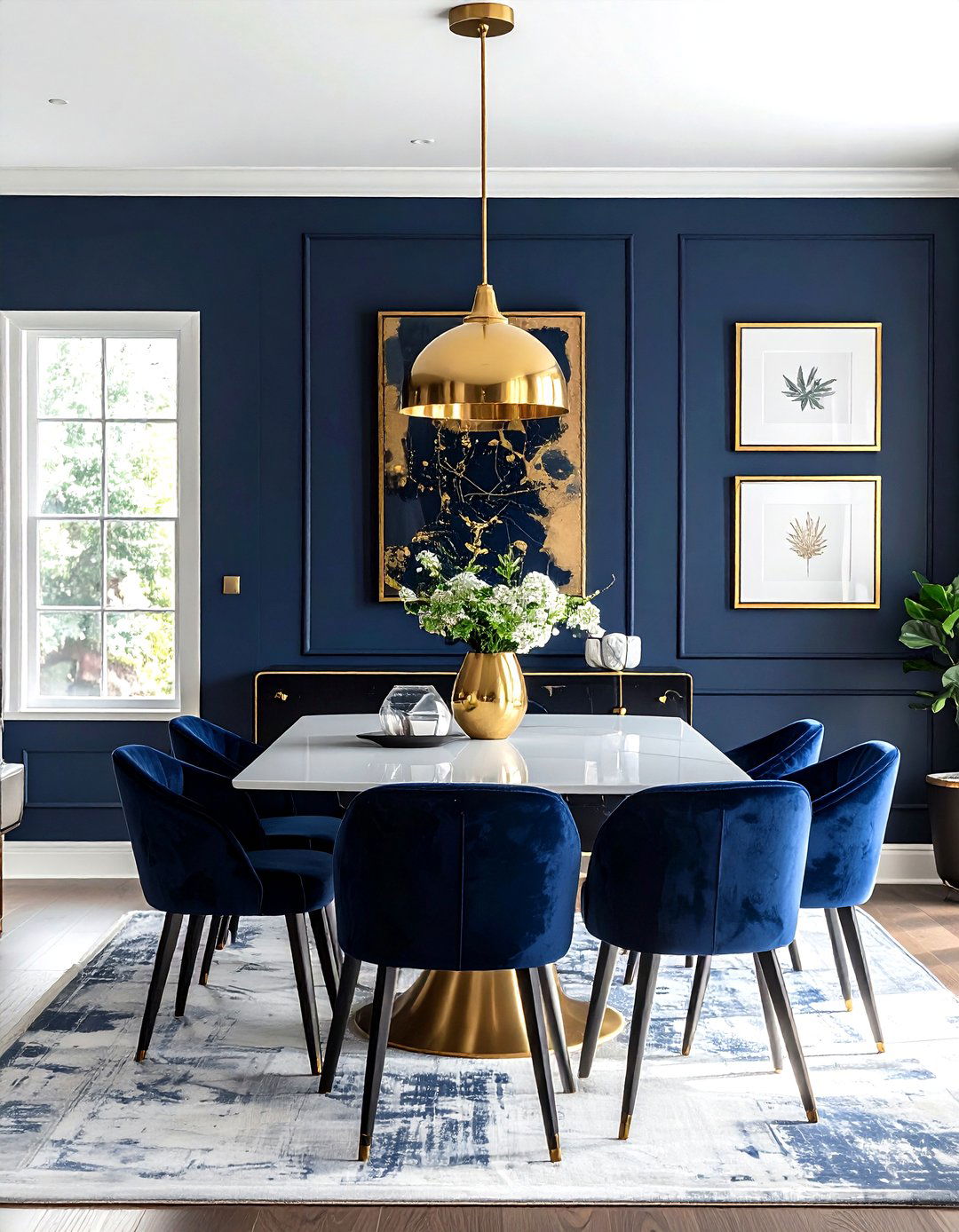 Navy and gold dining room - 30 gold dining room decor ideas