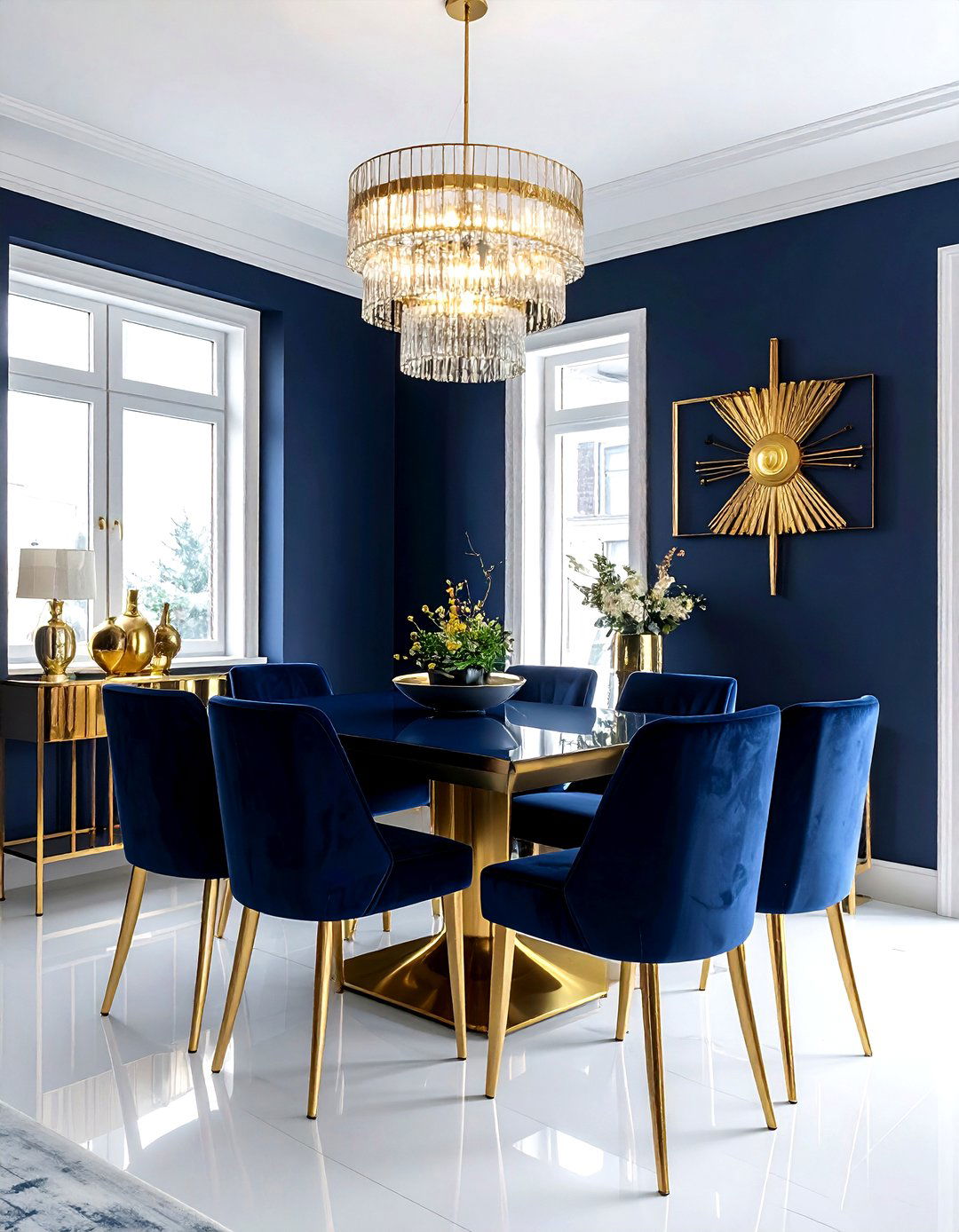 Navy and gold dining room - 30 navy dining room design ideas