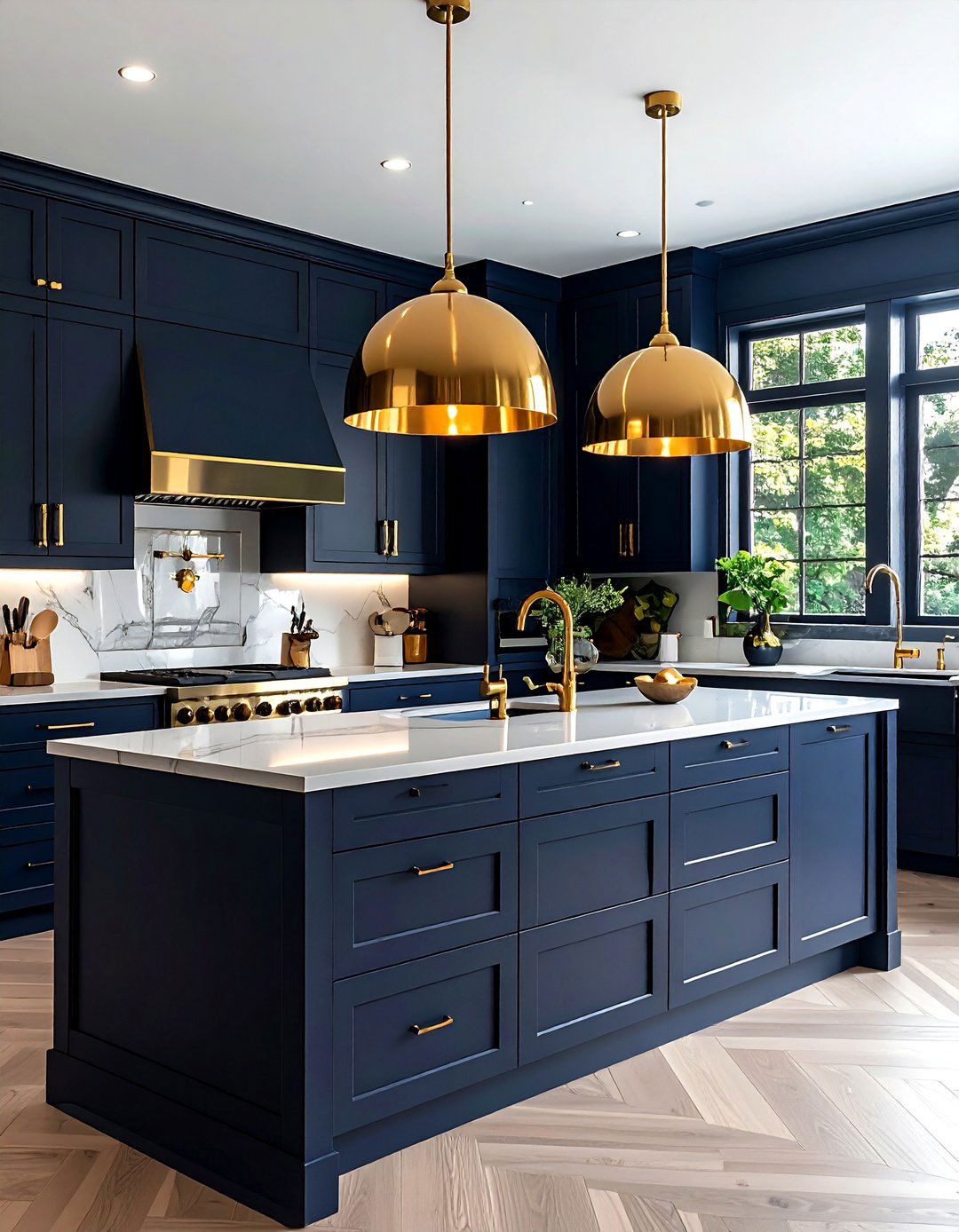 Navy and gold kitchen - 30 navy kitchen cabinet ideas