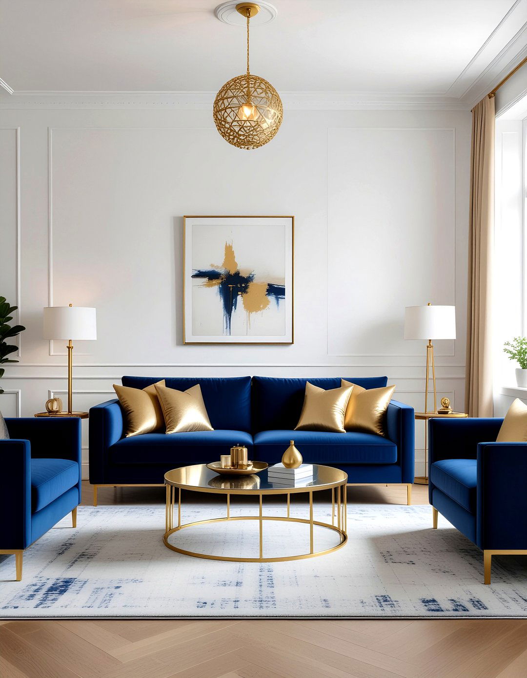 Navy and gold living room - 30 gold accent living room ideas