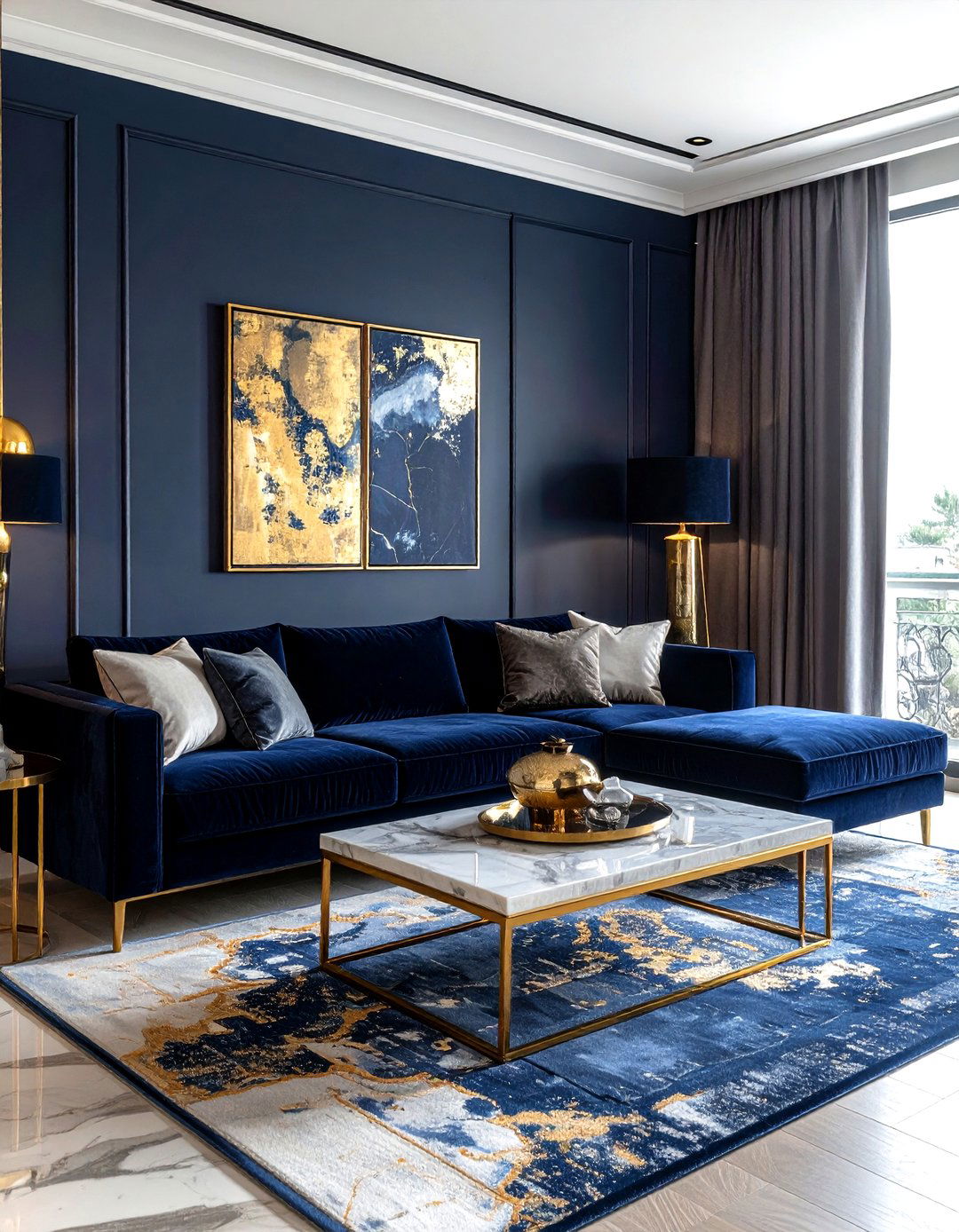 Navy and gold living room - 30 modern navy living room ideas