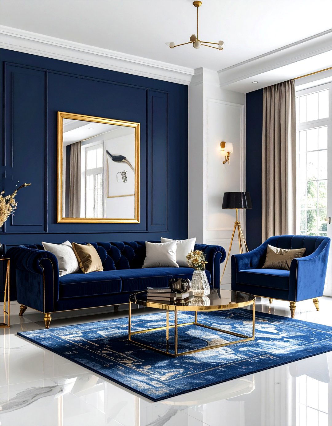 Navy and gold living room - 30 navy living room ideas