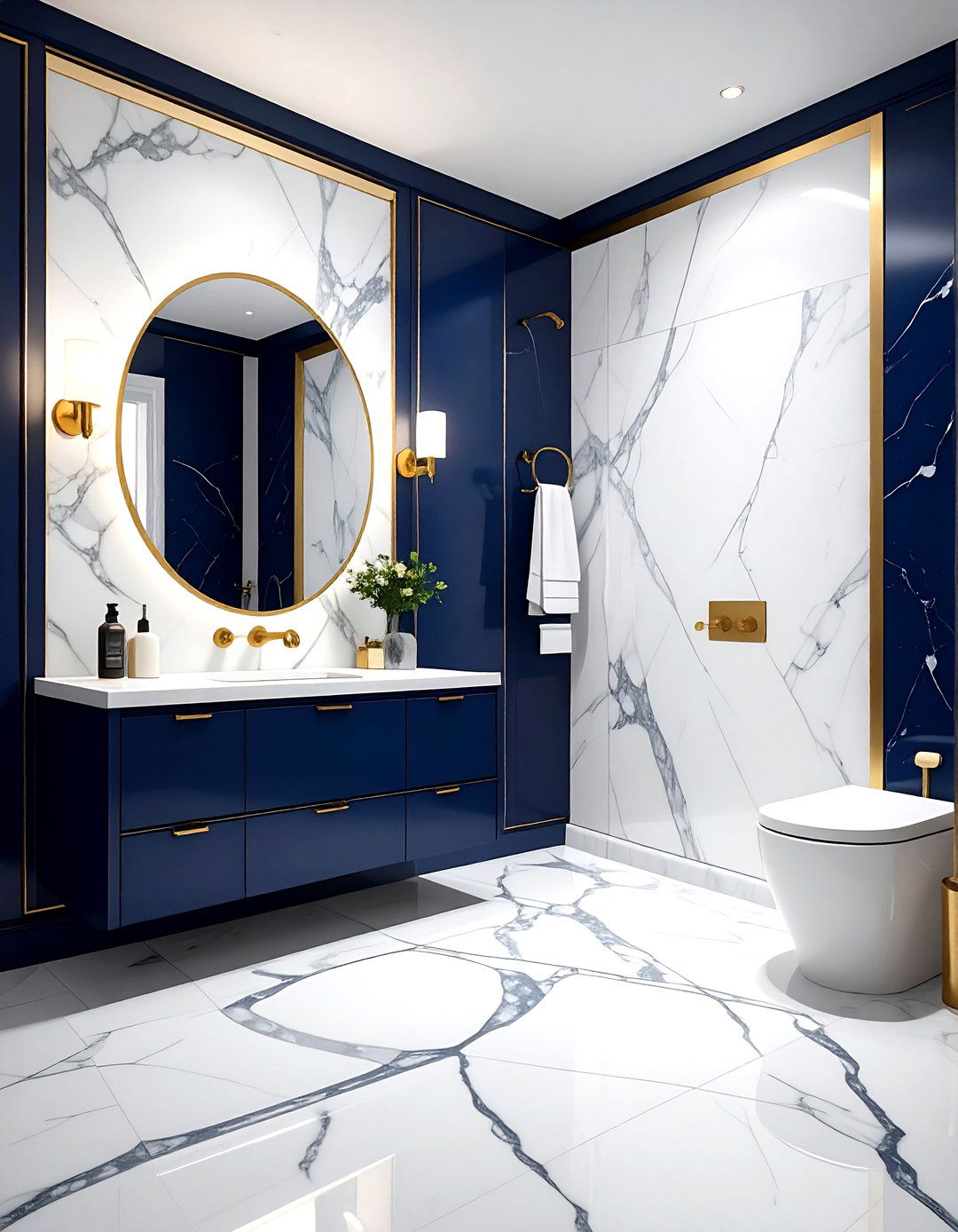 Navy and gold marble bathroom - 30 navy and gold bathroom ideas
