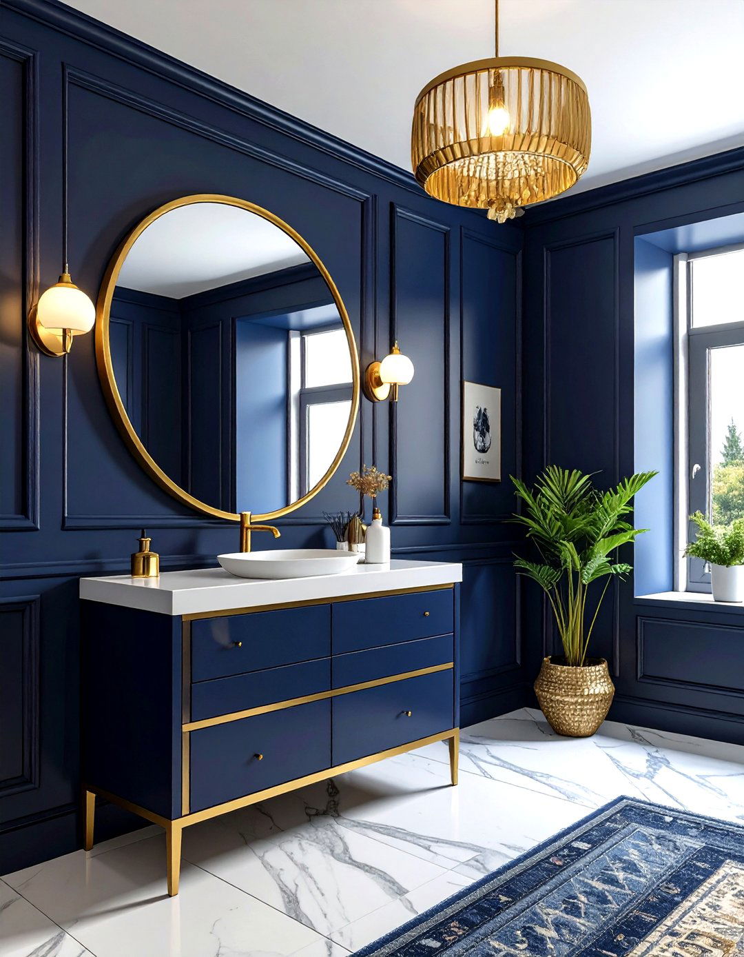 Navy and gold powder room - 30 navy and gold bathroom ideas