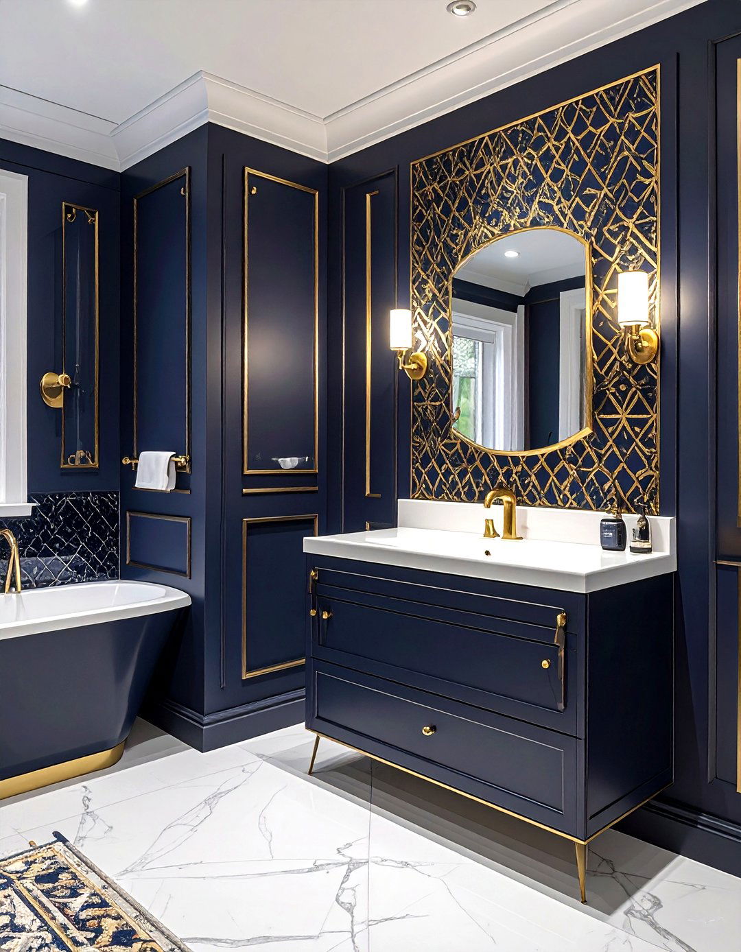 Navy and gold wallpaper bathroom - 30 navy and gold bathroom ideas
