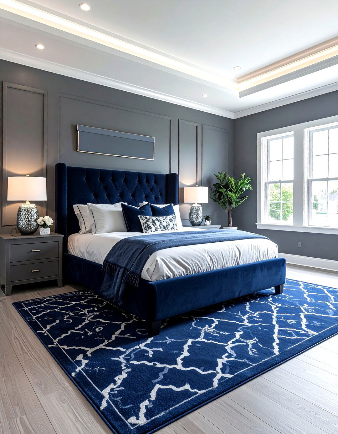 Navy and gray coastal bedroom - 30 coastal gray bedroom ideas