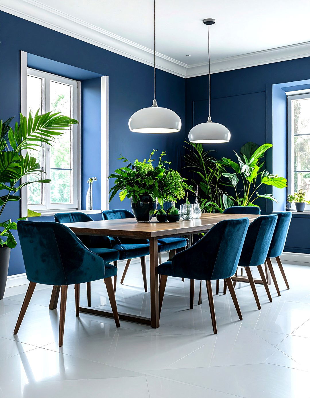 Navy and green accents - 30 navy dining room decor ideas