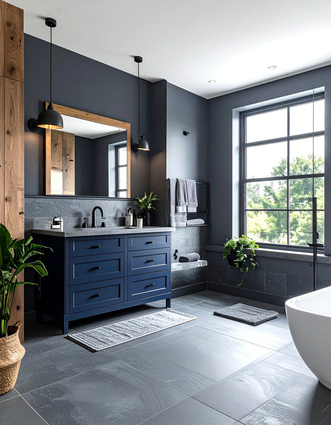 Navy and grey bathroom - 30 navy bathroom design ideas