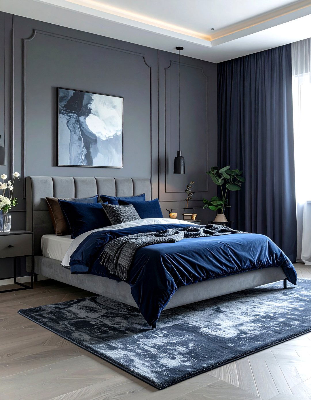 Navy and grey bedroom palette - 30 minimalist navy bedroom ideas