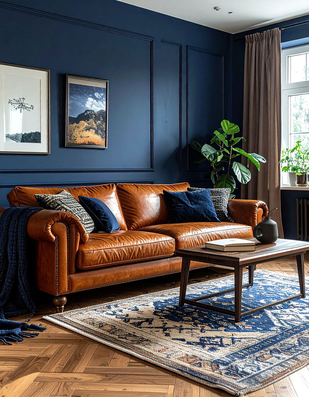 Navy and leather living room - 30 contemporary navy living room ideas