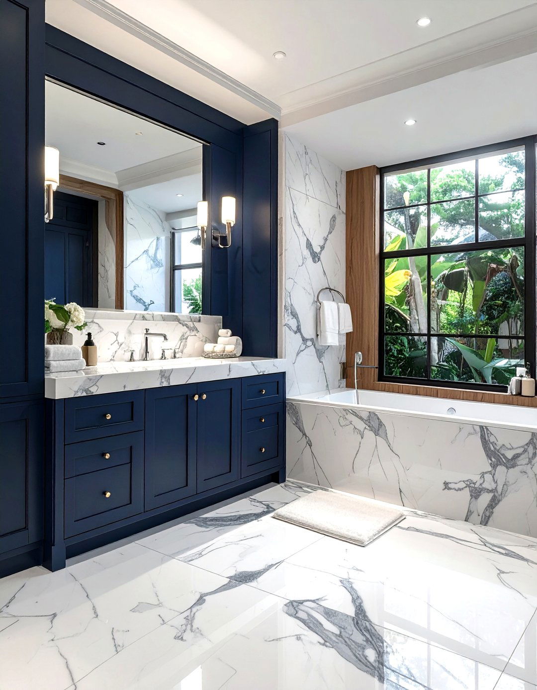 Navy and marble bathroom - 30 navy bathroom design ideas