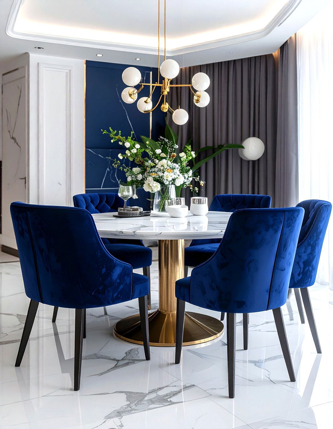 Navy and marble decor - 30 navy dining room decor ideas