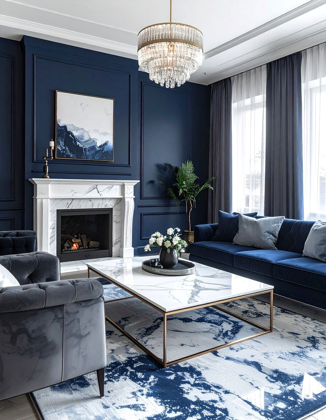 Navy and marble living room - 30 contemporary navy living room ideas