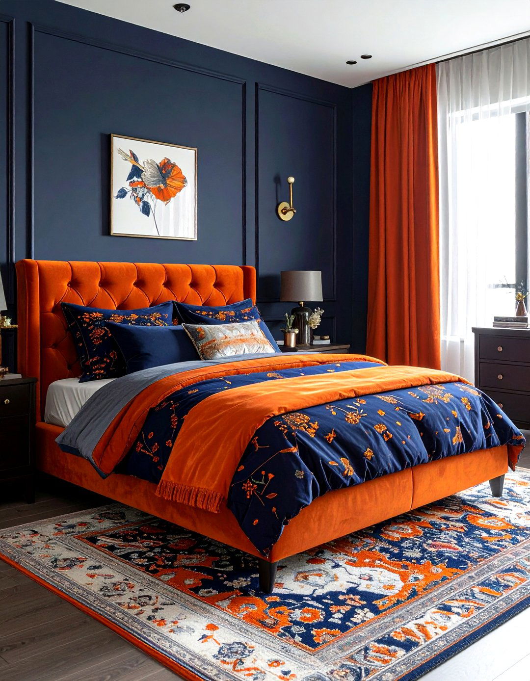 Navy and orange bedroom - 30 orange bedroom decor ideas
