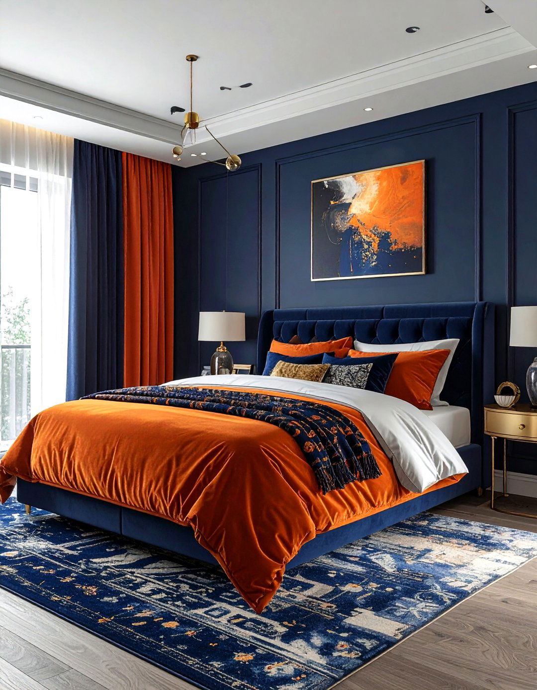 Navy and orange bedroom - 30 orange bedroom ideas