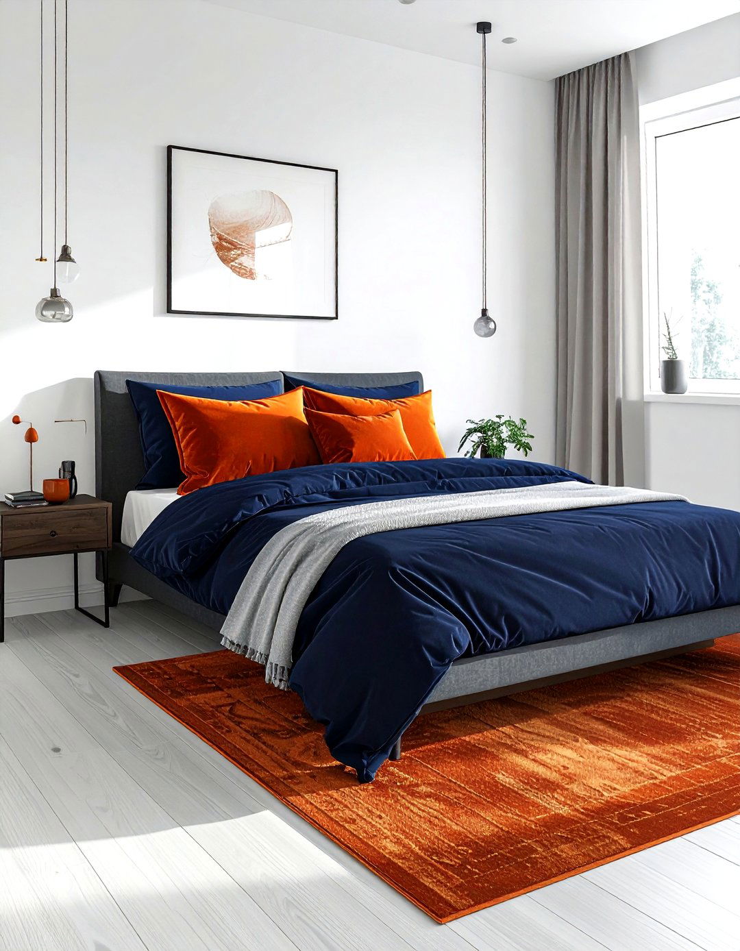 Navy and orange bedroom accents - 30 modern navy bedroom ideas