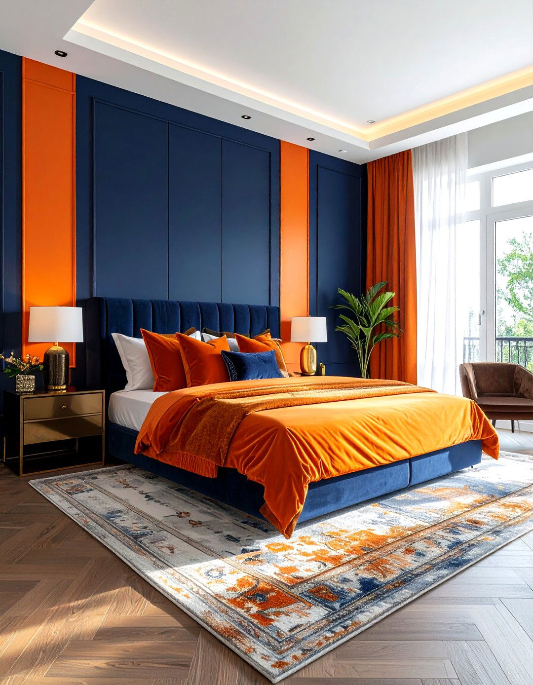 Navy and orange bedroom - 30 bright orange bedroom ideas
