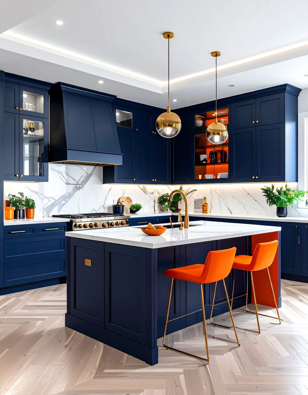 Navy and orange kitchen - 30 bright orange kitchen ideas