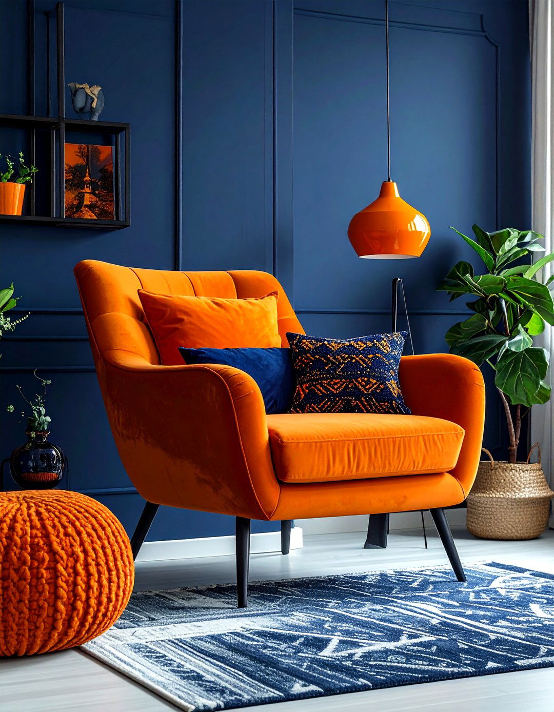 Navy and orange living room - 30 navy living room ideas