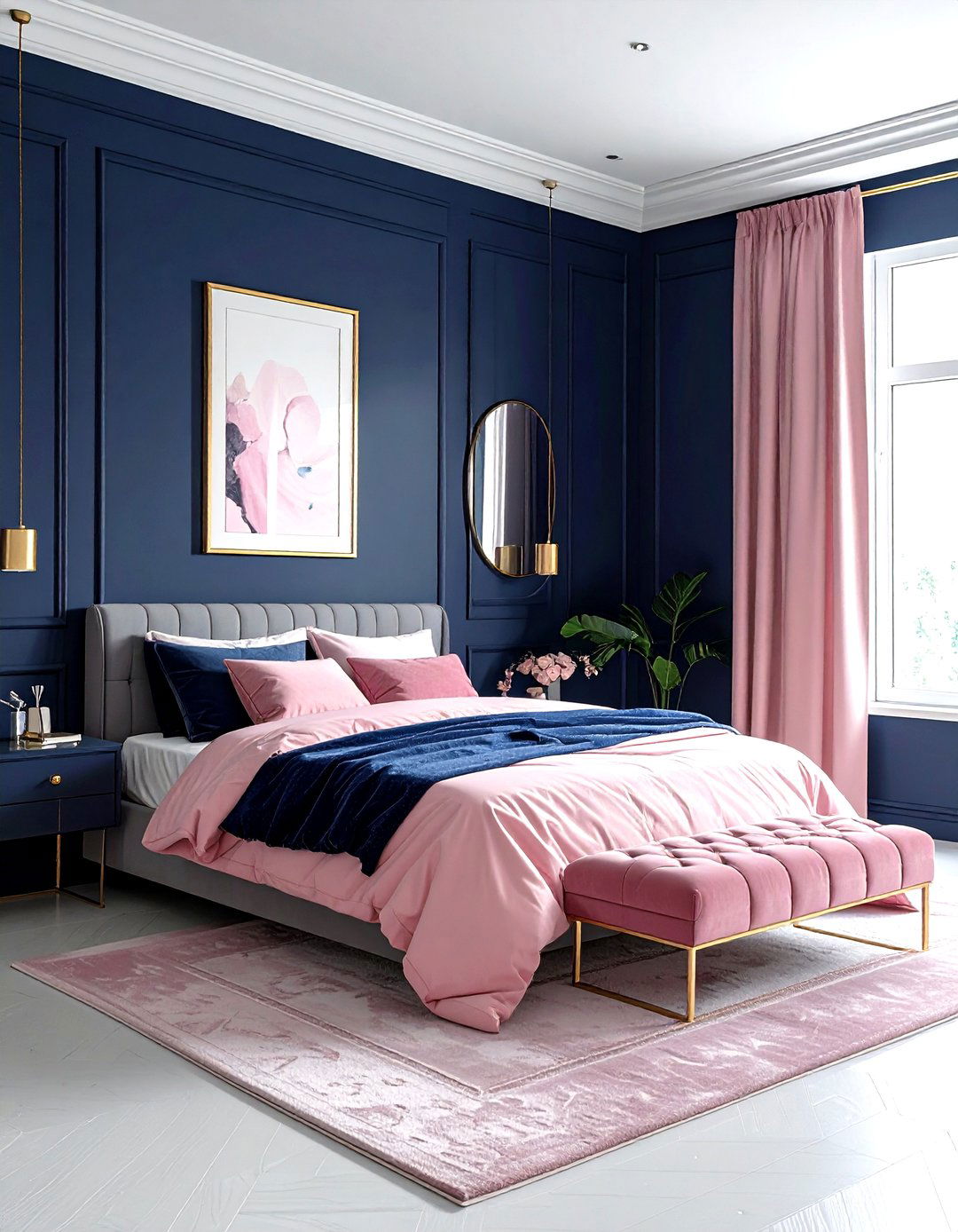 Navy and pink bedroom decor - 30 modern navy bedroom ideas