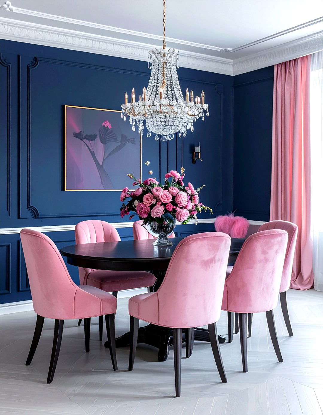 Navy and pink dining room - 30 pink dining room color schemes