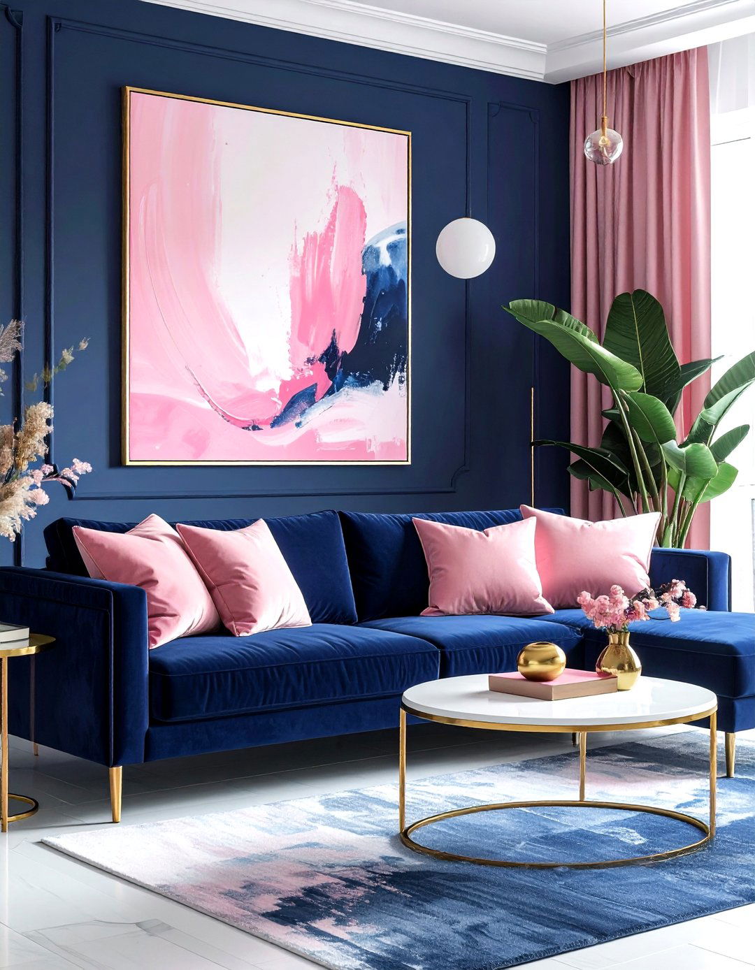 Navy and pink living room - 30 navy living room ideas