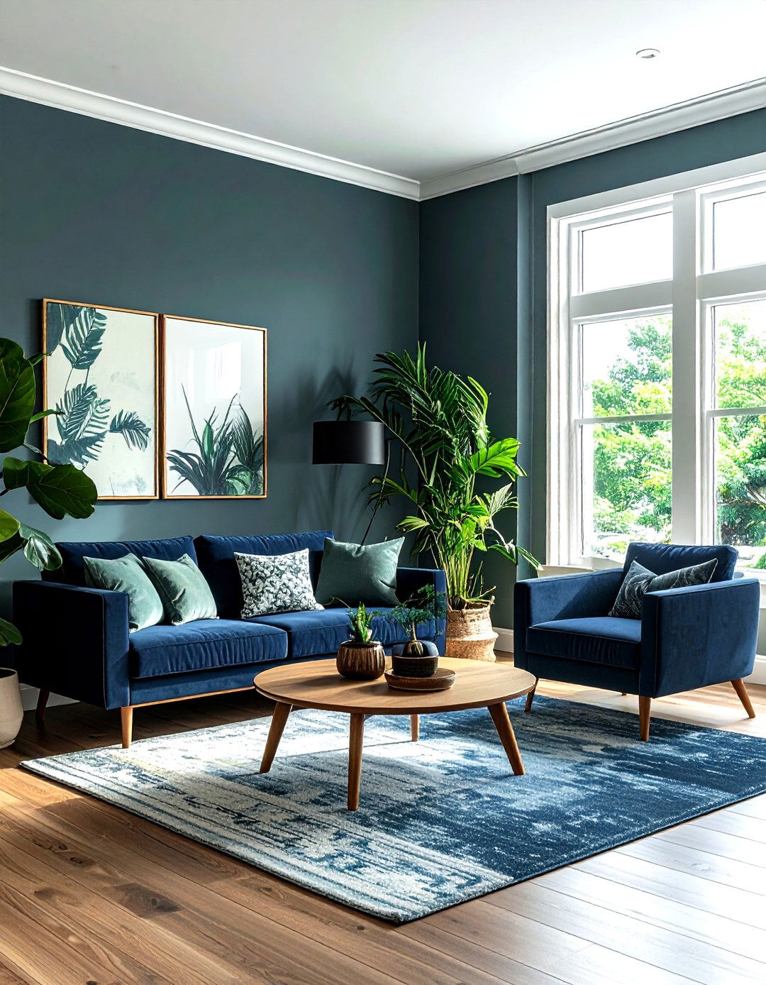 Navy and sage green living room - 30 modern navy living room ideas