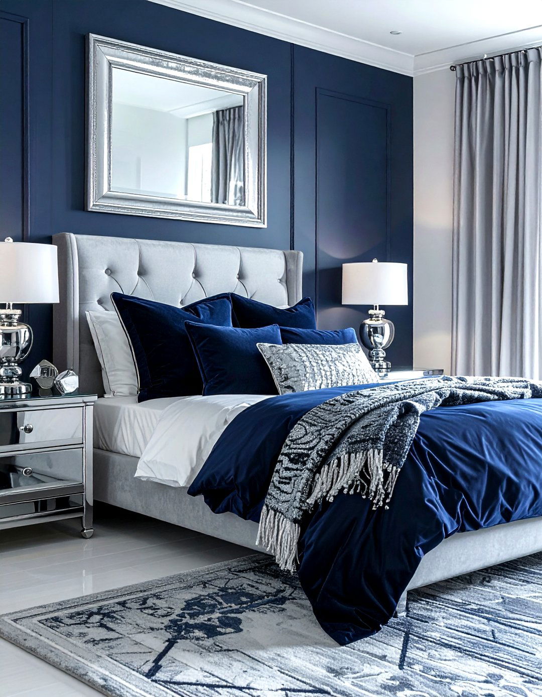 Navy and silver bedroom accessories - 30 modern navy bedroom ideas