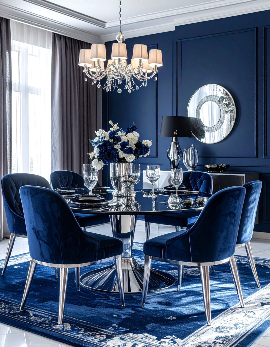 Navy and silver decor - 30 navy dining room decor ideas