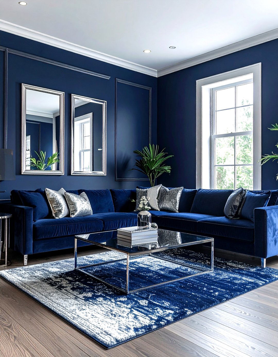 Navy and silver living room - 30 modern navy living room ideas