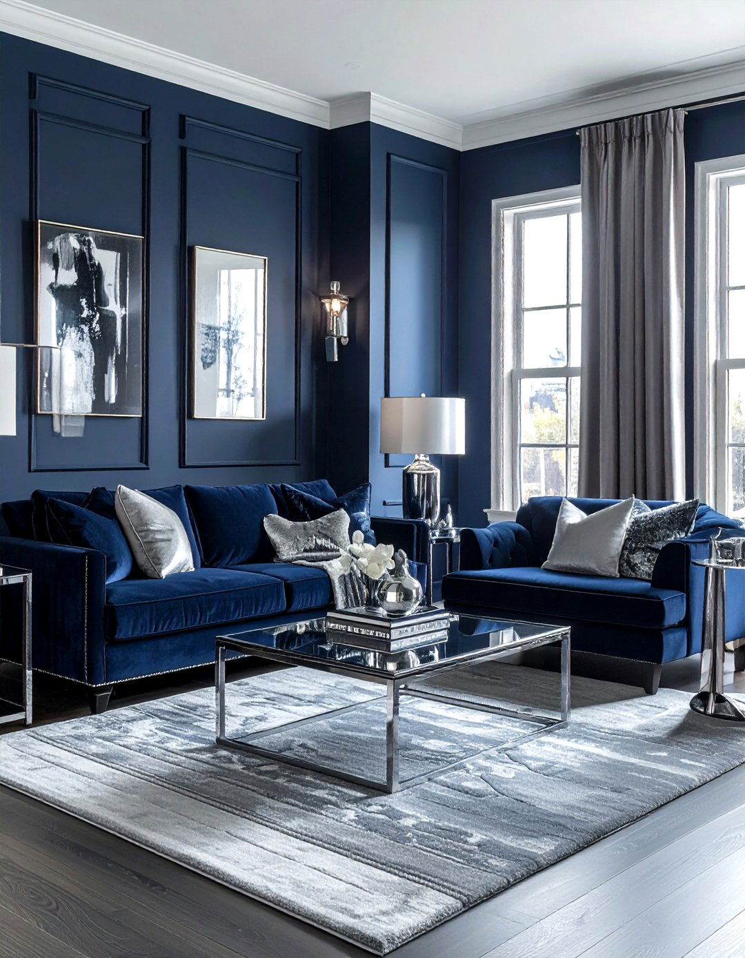 Navy and silver living room - 30 contemporary navy living room ideas