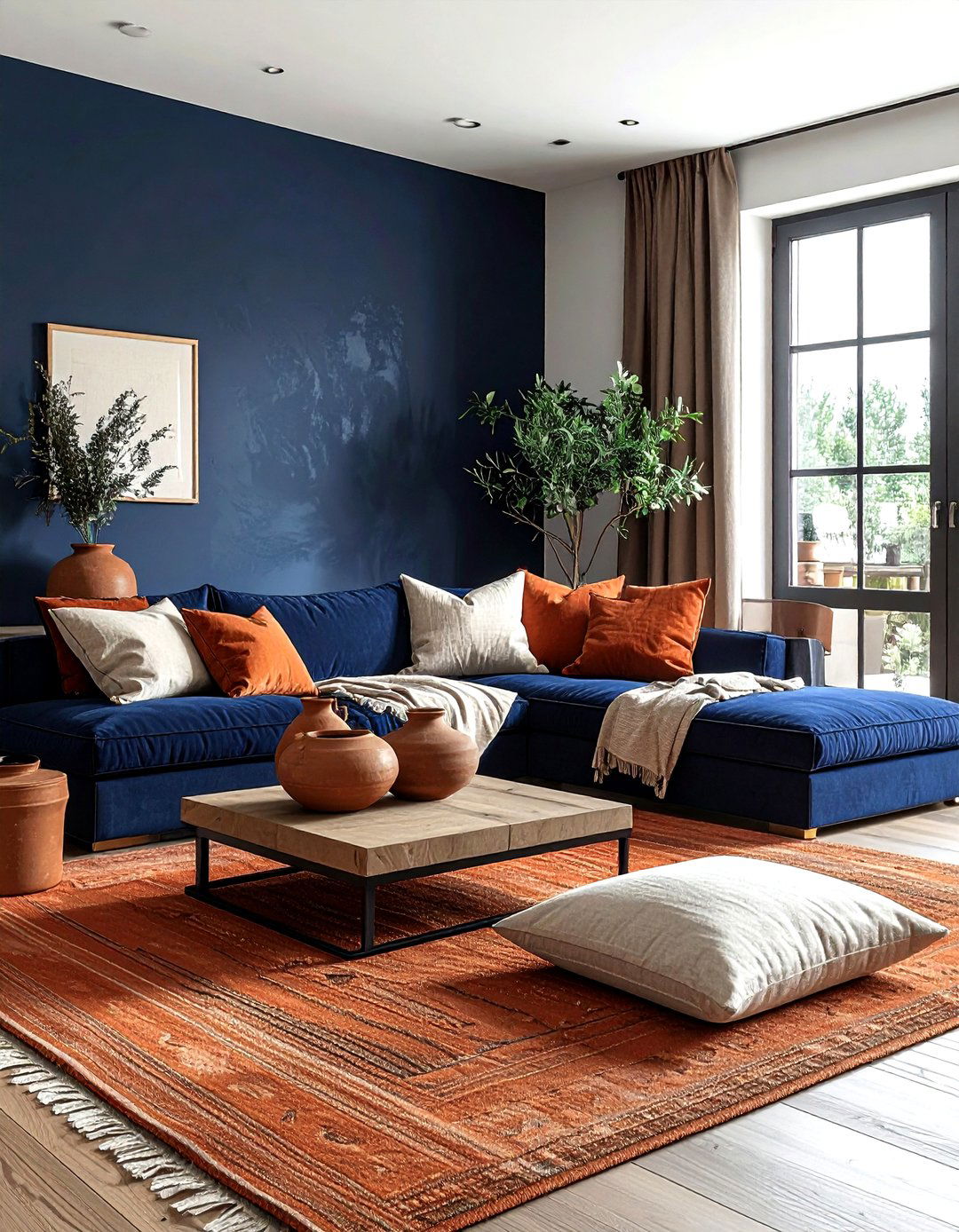 Navy and terracotta living room - 30 modern navy living room ideas