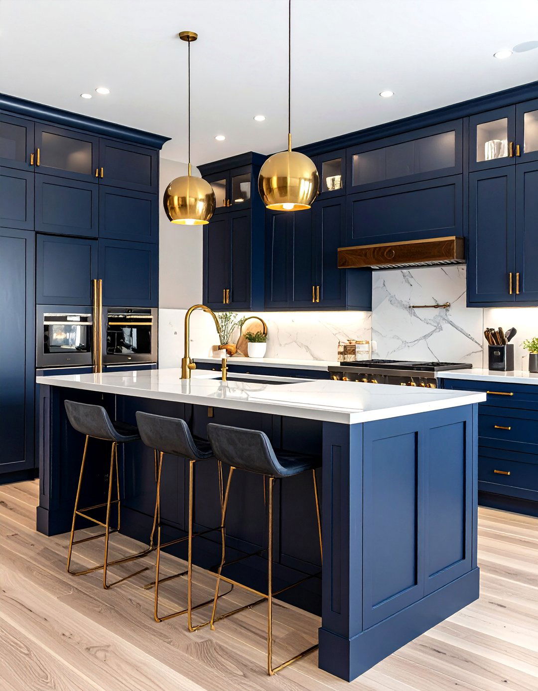 Navy and walnut kitchen - 30 navy kitchen ideas