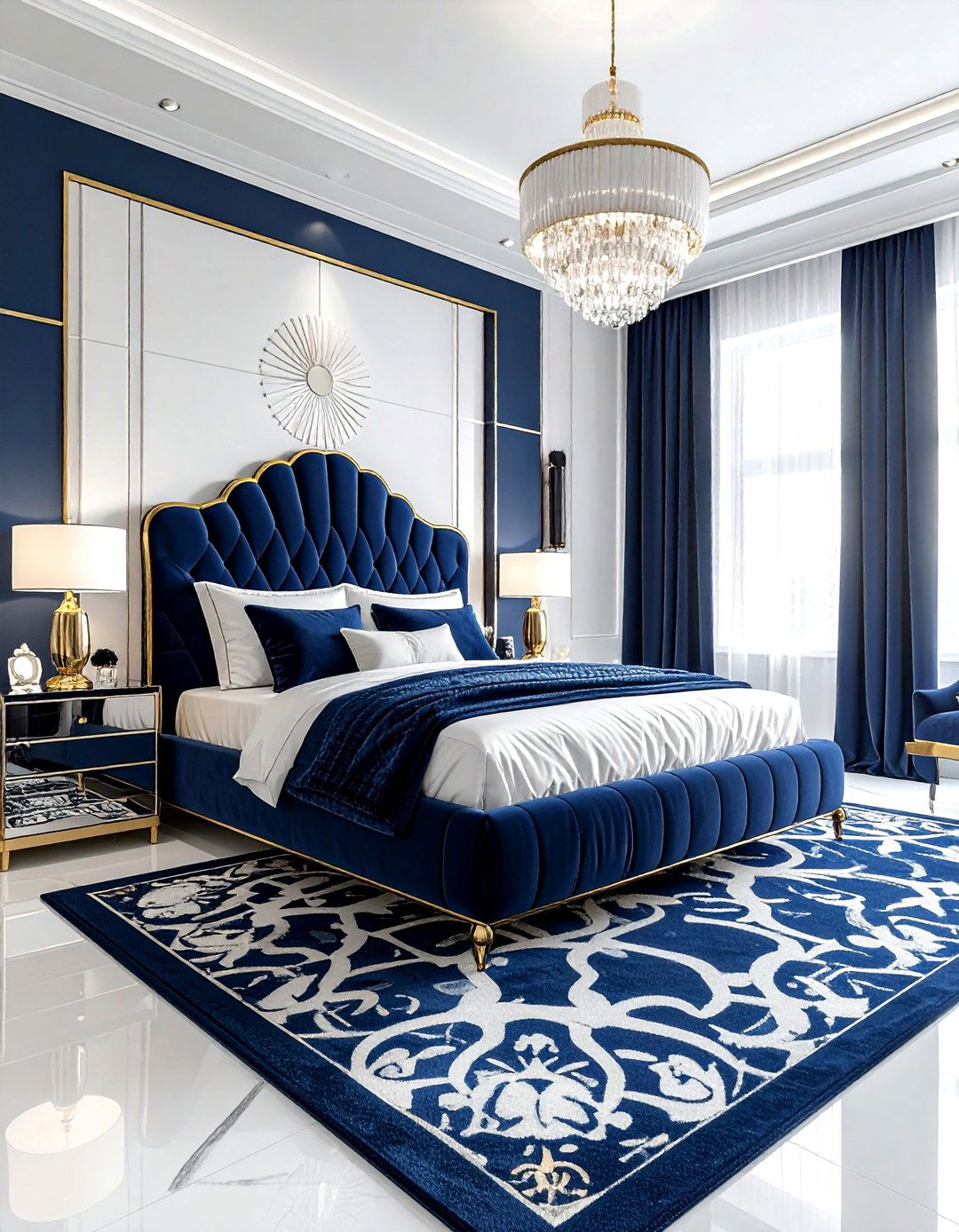 Navy and white art deco bedroom - 30 navy and white bedroom ideas