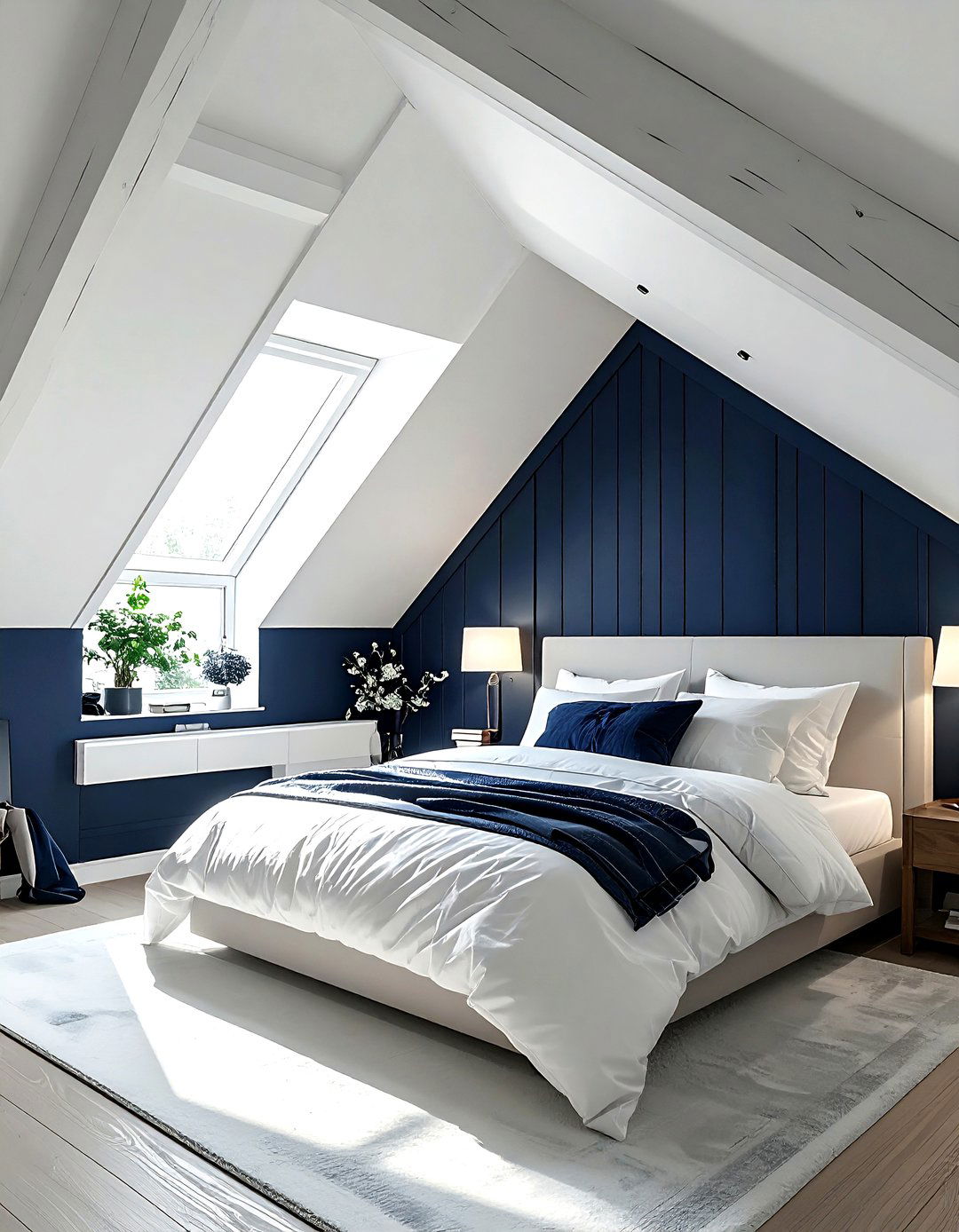 Navy and white attic bedroom - 30 navy and white bedroom ideas