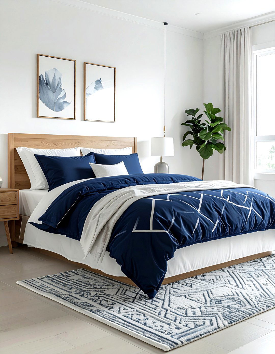 Navy and white bedding - 30 modern navy bedroom ideas