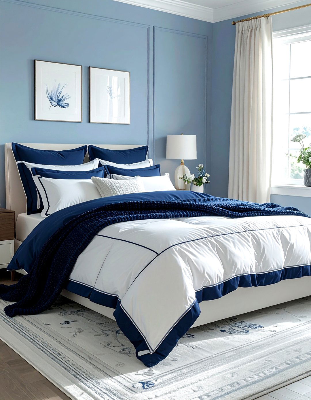 Navy and white bedding - 30 contemporary navy bedroom ideas